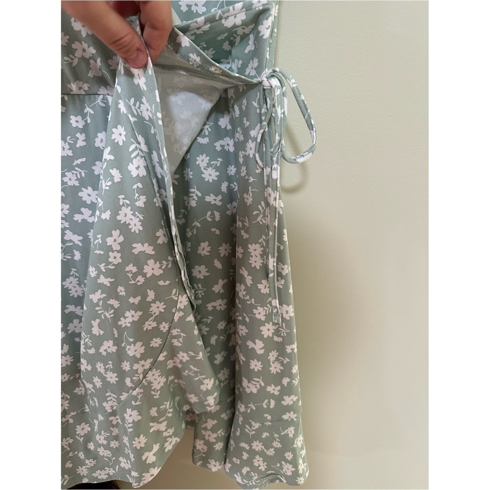 Cottagecore Boho No Boundaries Wrap Dress XL Green Floral Ditsy Mini - Picture 5 of 7